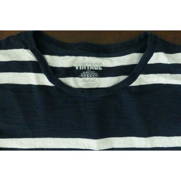 Y2K Old Navy Men's Striped Shirt XL Vintage Crew Navy White SS Tee - Picture 2 of 5